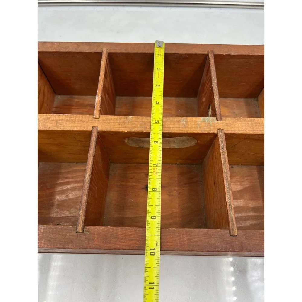 Vintage Wooden 6 Compartment Tool Caddy Organizer Tray Rustic Farmhouse Storage